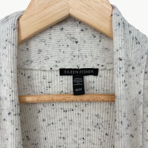 Eileen Fisher Organic Cotton Speckle High Collar Cardigan | XS | Neutral/Black - Picture 2 of 14